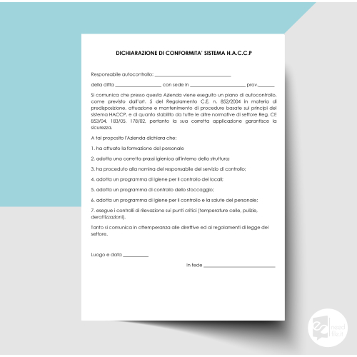 Dichiarazione conformità HACCP