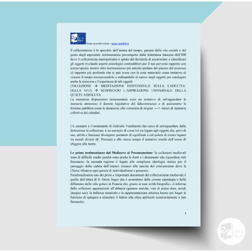 Concetti di storia del collezionismo De Benedictis