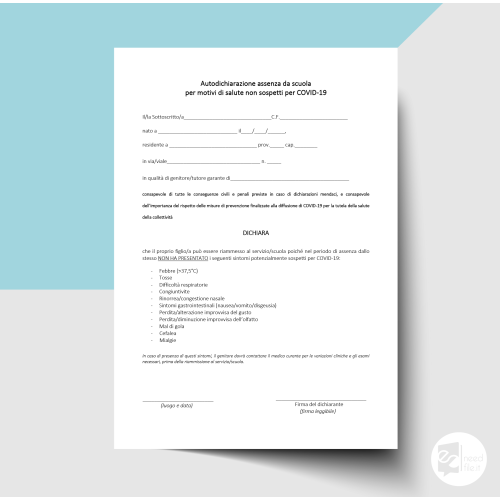Autodichiarazione assenza no COVID