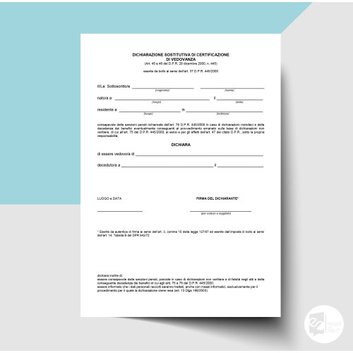 Autocertificazione vedovanza